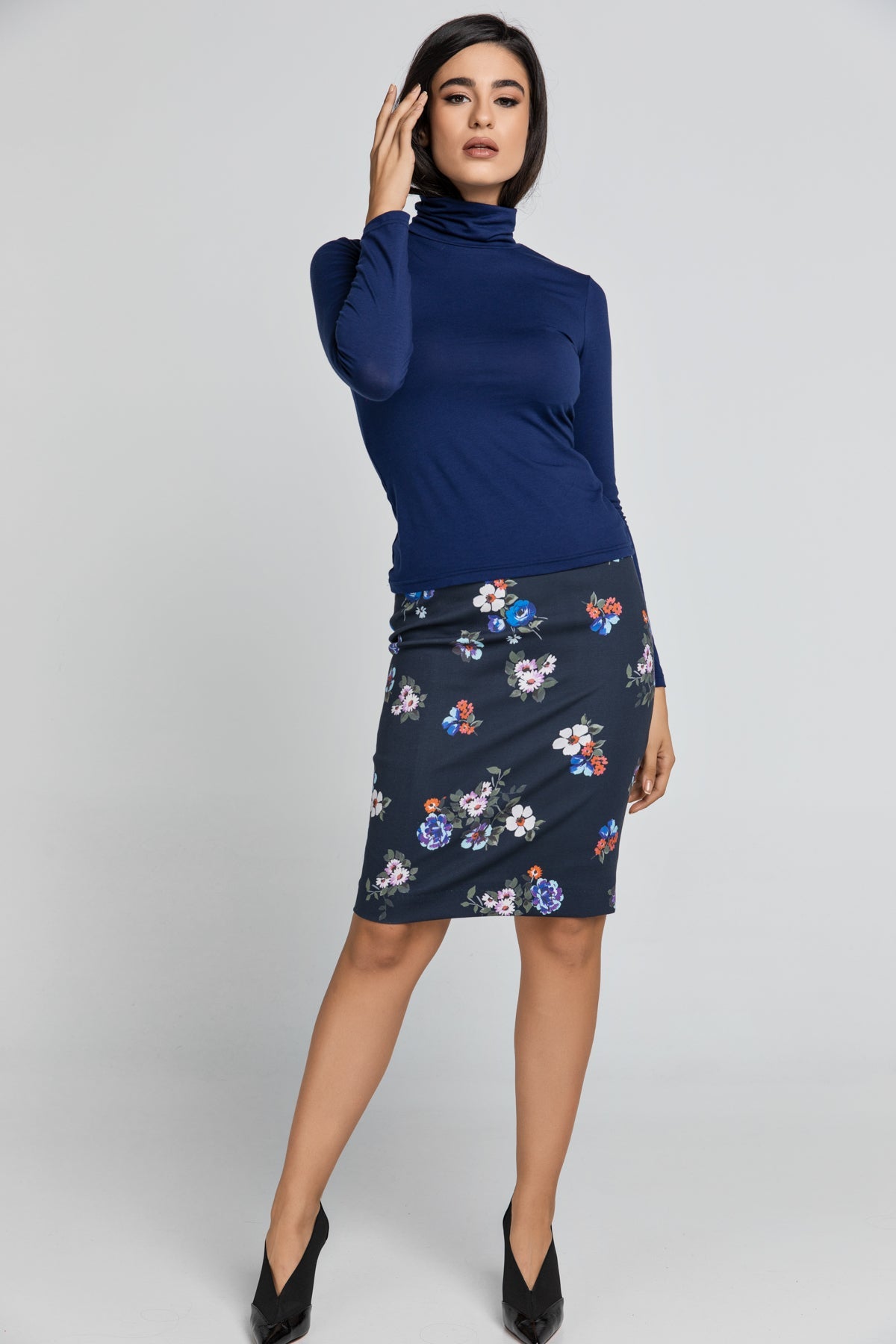 Dark Blue Turtle Neck Top By Conquista-Tops-Conquista-36-Urbanheer