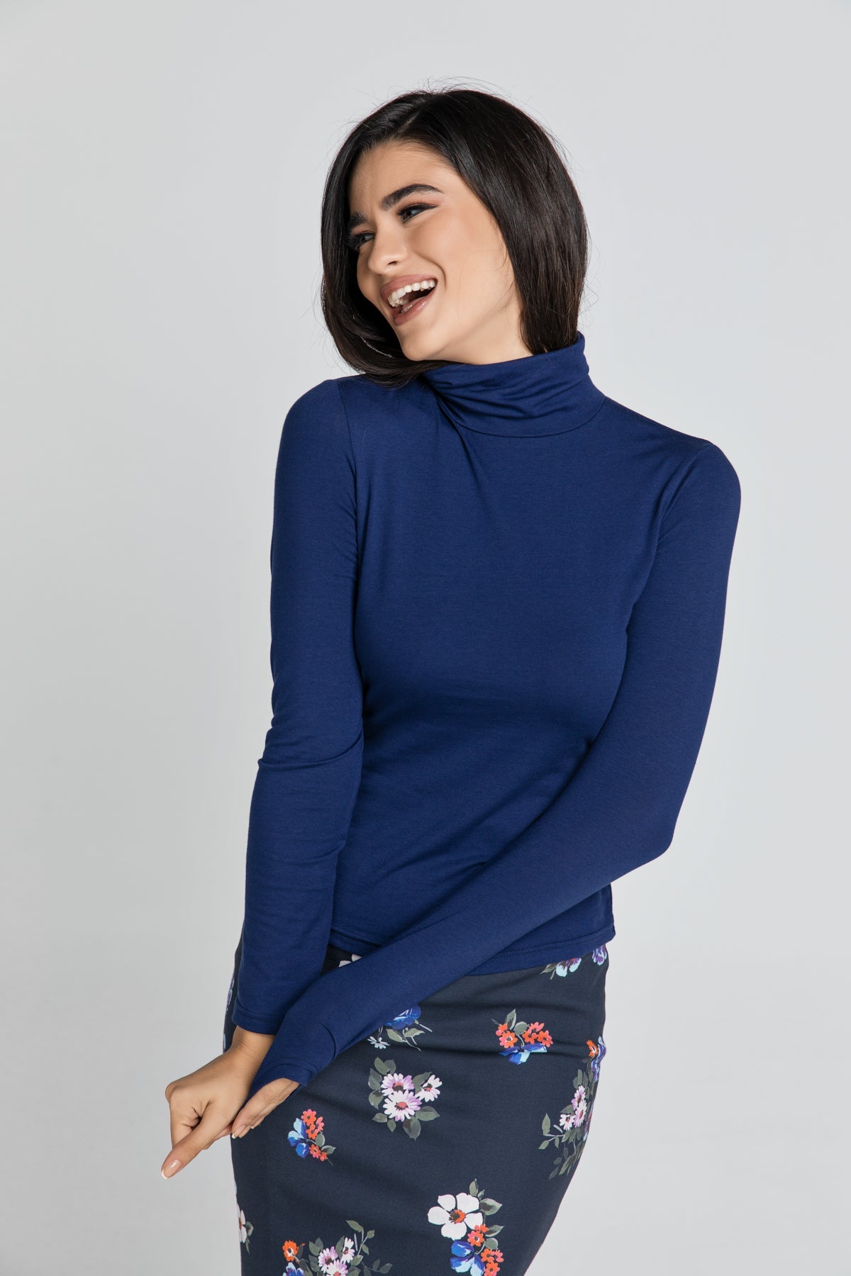 Dark Blue Turtle Neck Top By Conquista-Tops-Conquista-36-Urbanheer