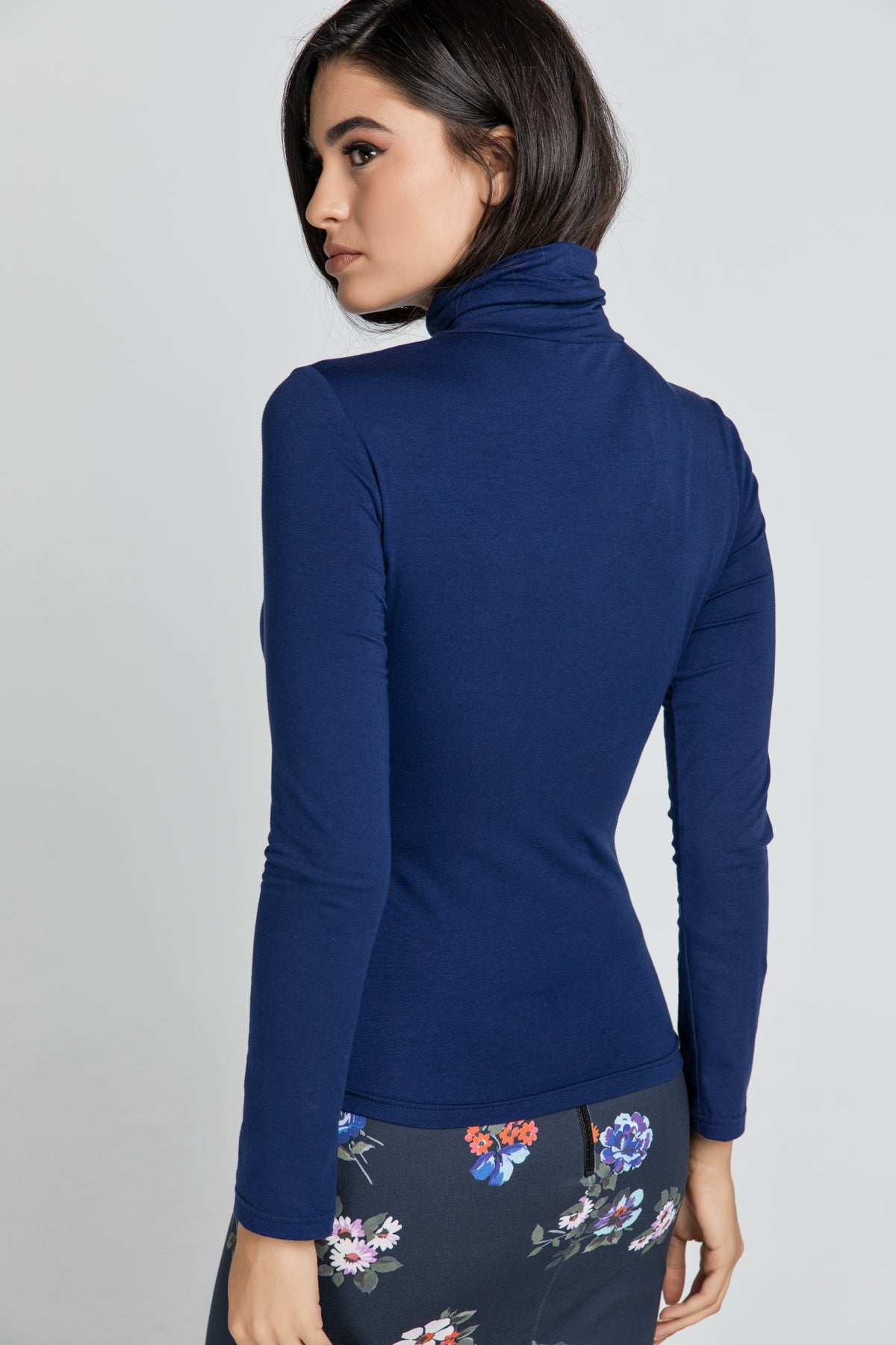 Dark Blue Turtle Neck Top By Conquista-Tops-Conquista-36-Urbanheer