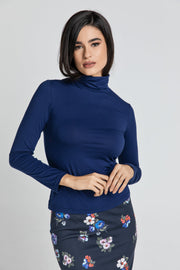 Dark Blue Turtle Neck Top By Conquista-Tops-Conquista-36-Urbanheer