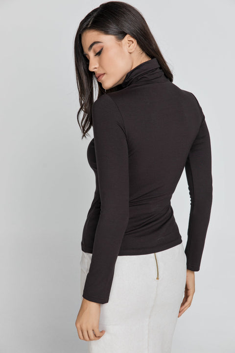 Dark Brown Turtle Neck Top By Conquista-Tops-Conquista-40-Urbanheer