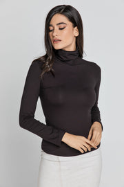 Dark Brown Turtle Neck Top By Conquista-Tops-Conquista-40-Urbanheer