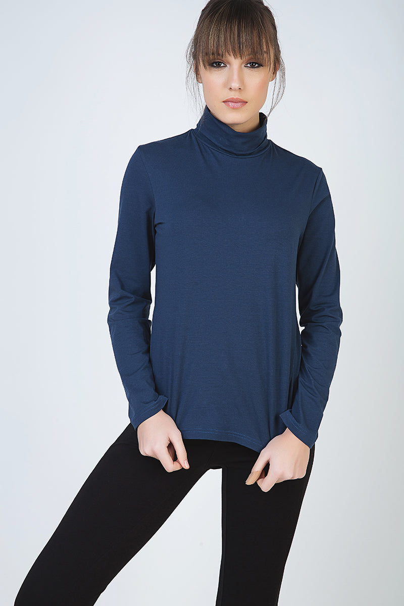 Navy Long Sleeve Polo Neck Jumper-Conquista-36-Urbanheer