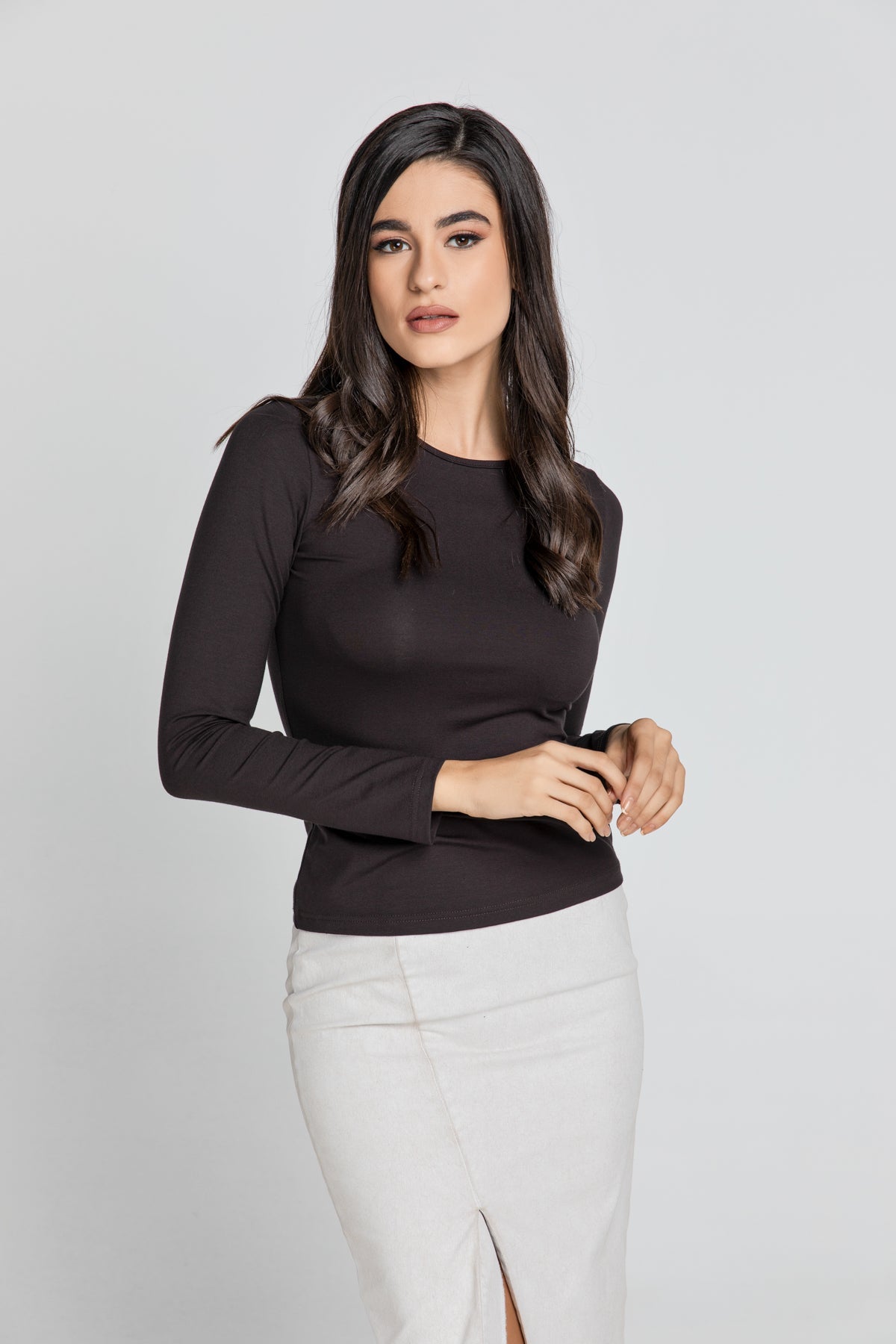 Dark Brown Jersey Top-Tops-Conquista-40-Urbanheer