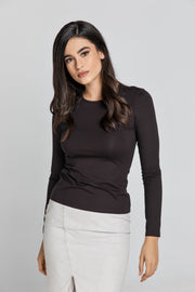 Dark Brown Jersey Top-Tops-Conquista-40-Urbanheer