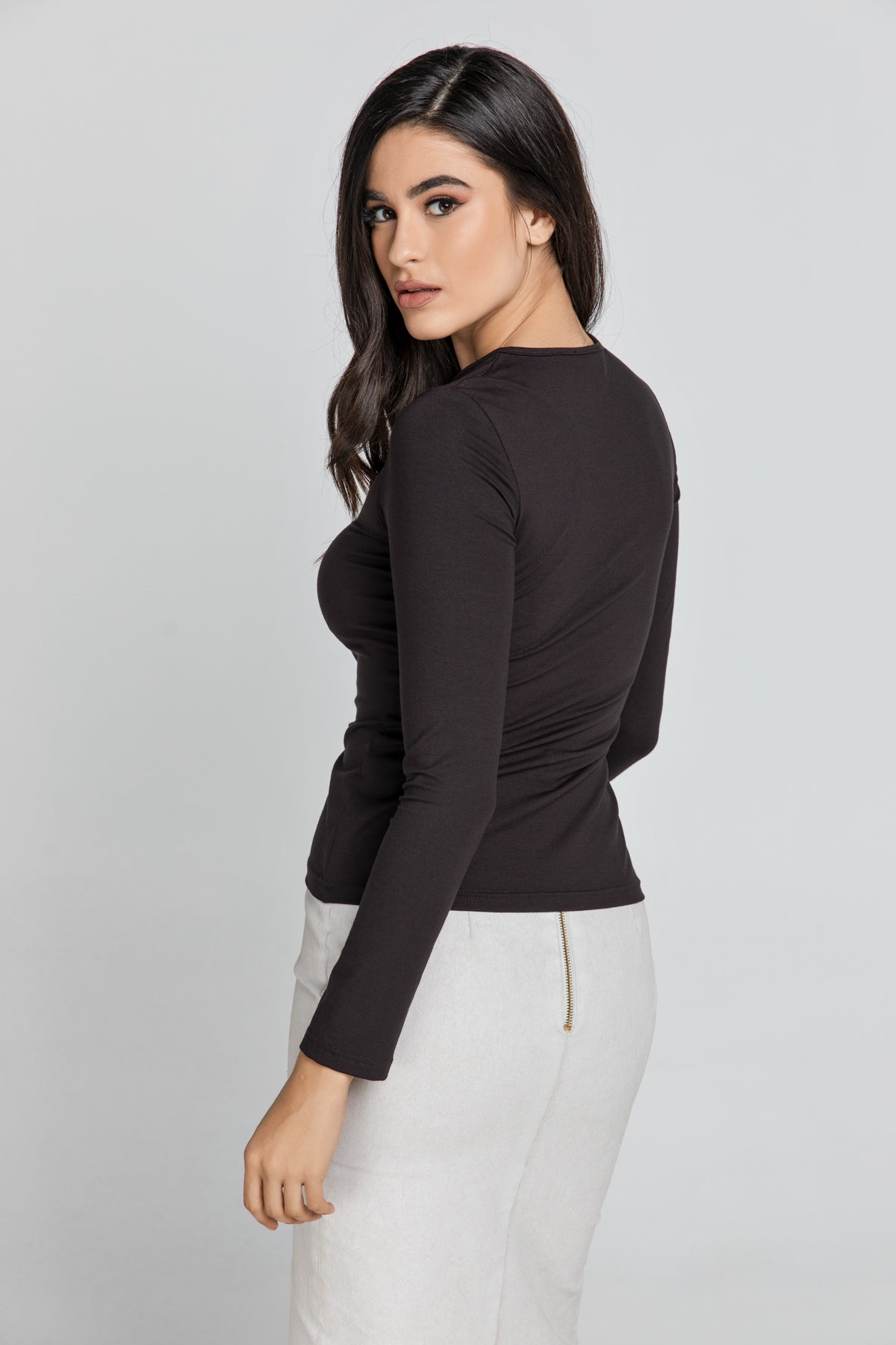 Dark Brown Jersey Top-Tops-Conquista-40-Urbanheer