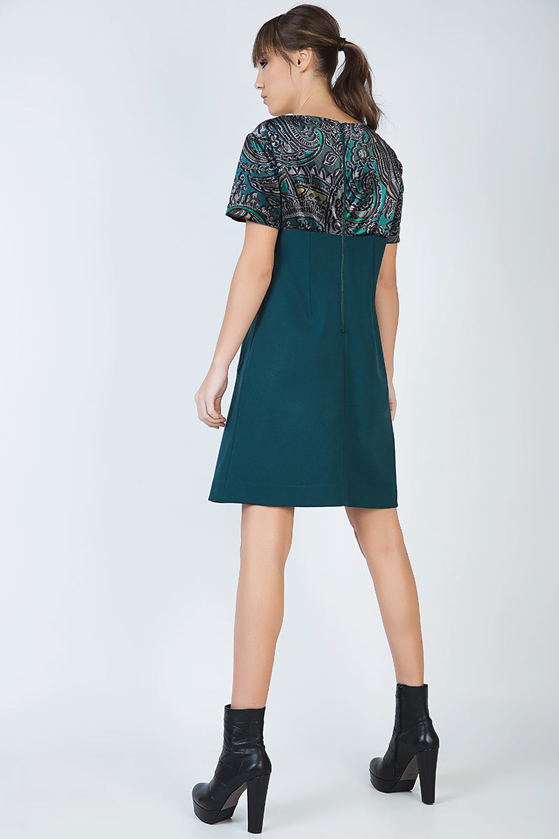 Short Sleeve A Line Dress With Print Detail-Conquista-38-Urbanheer
