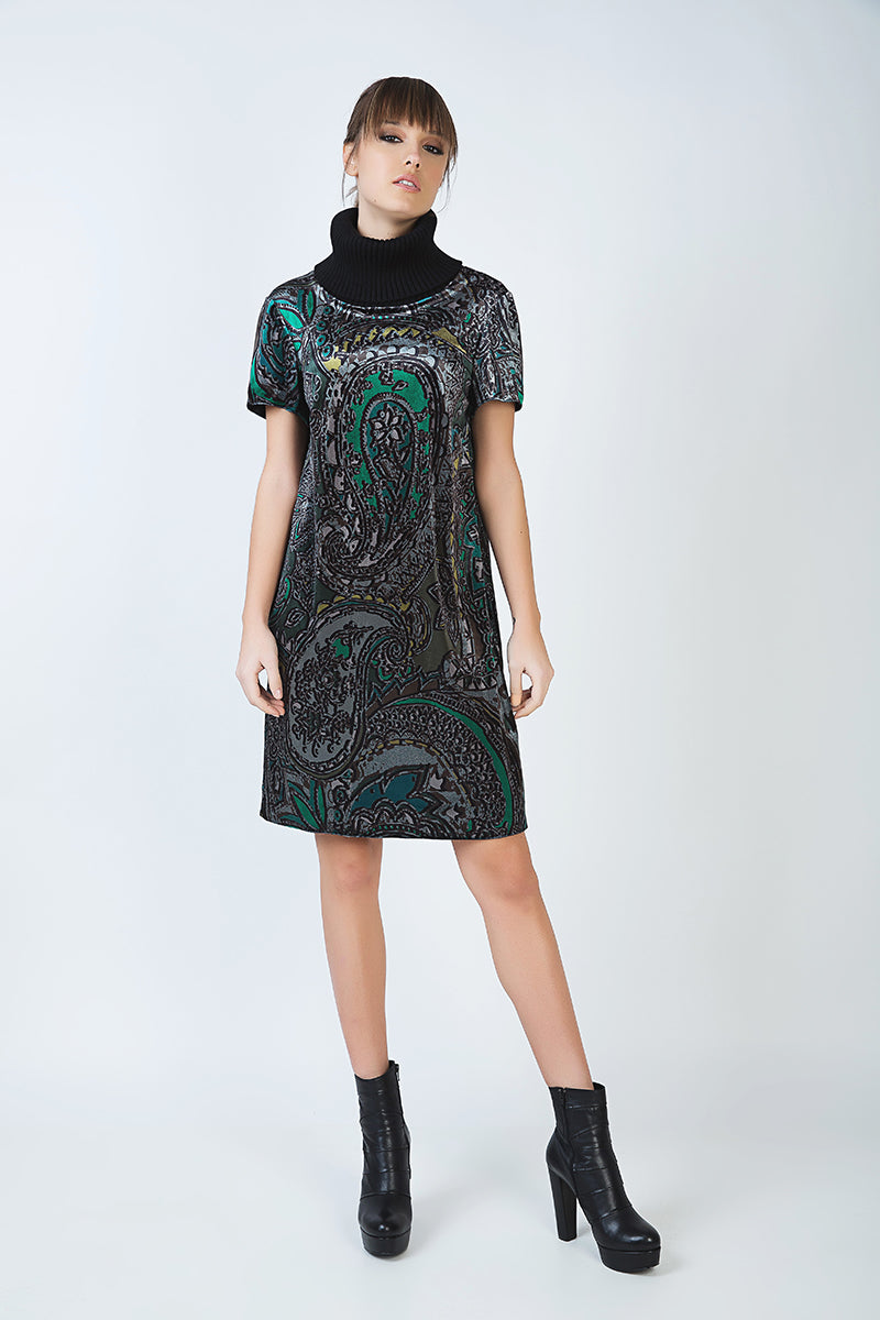 Turtleneck A Line Print Dress-Conquista-38-Urbanheer