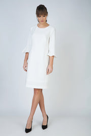 Sleeve Detail Ecru Dress In Crepe Fabric-Conquista-38-Urbanheer