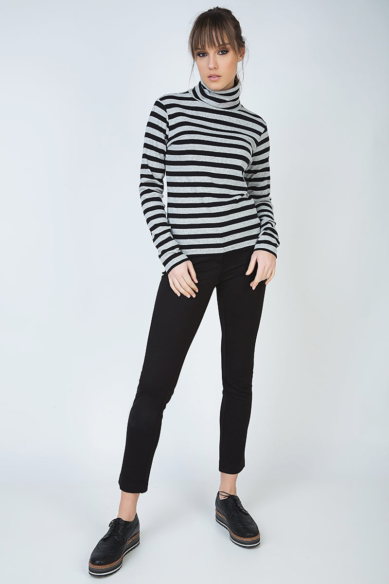 Striped Black And Grey Polo Neck Jumper-Conquista-38-Urbanheer