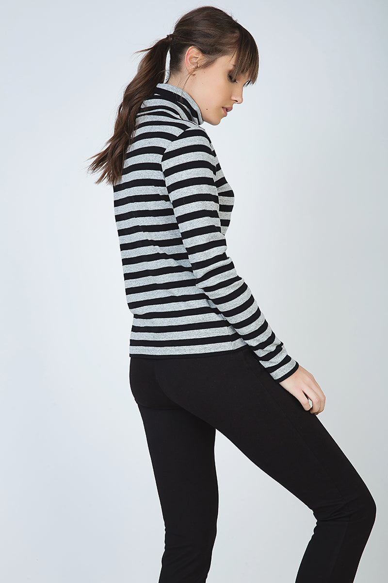 Striped Black And Grey Polo Neck Jumper-Conquista-38-Urbanheer