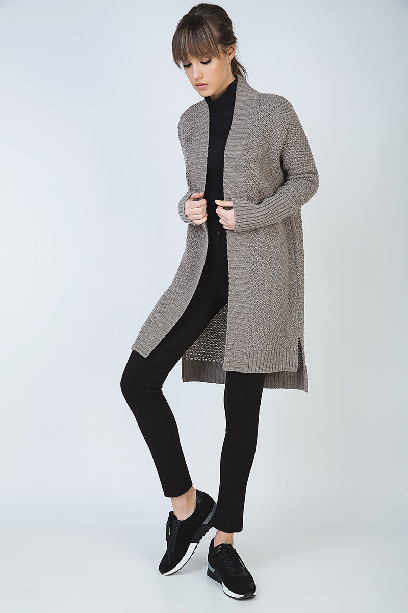 Open Long Sleeve Knee Length Knit Cardigan-Conquista-M-Urbanheer