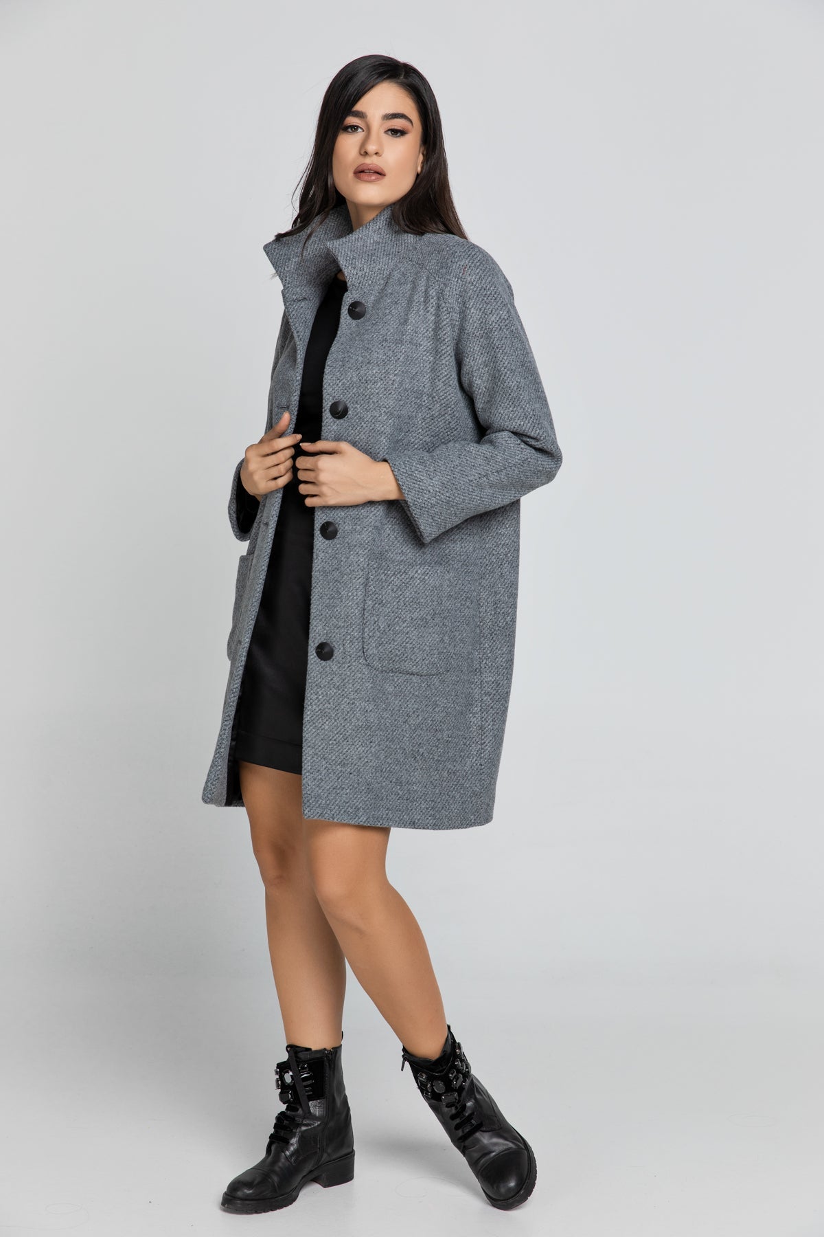 Wool Blend Grey Coat By Conquista Fashion-Conquista-36-Urbanheer