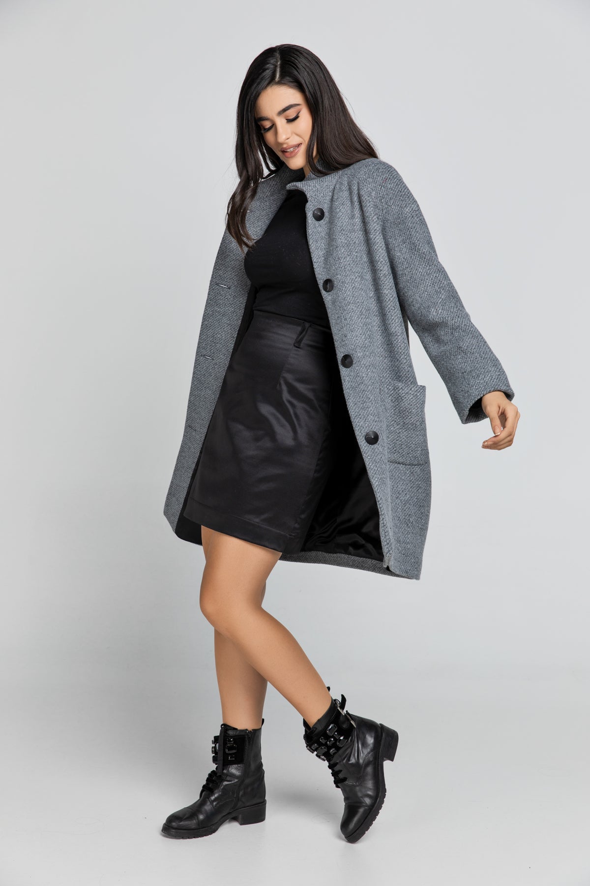 Wool Blend Grey Coat By Conquista Fashion-Conquista-36-Urbanheer