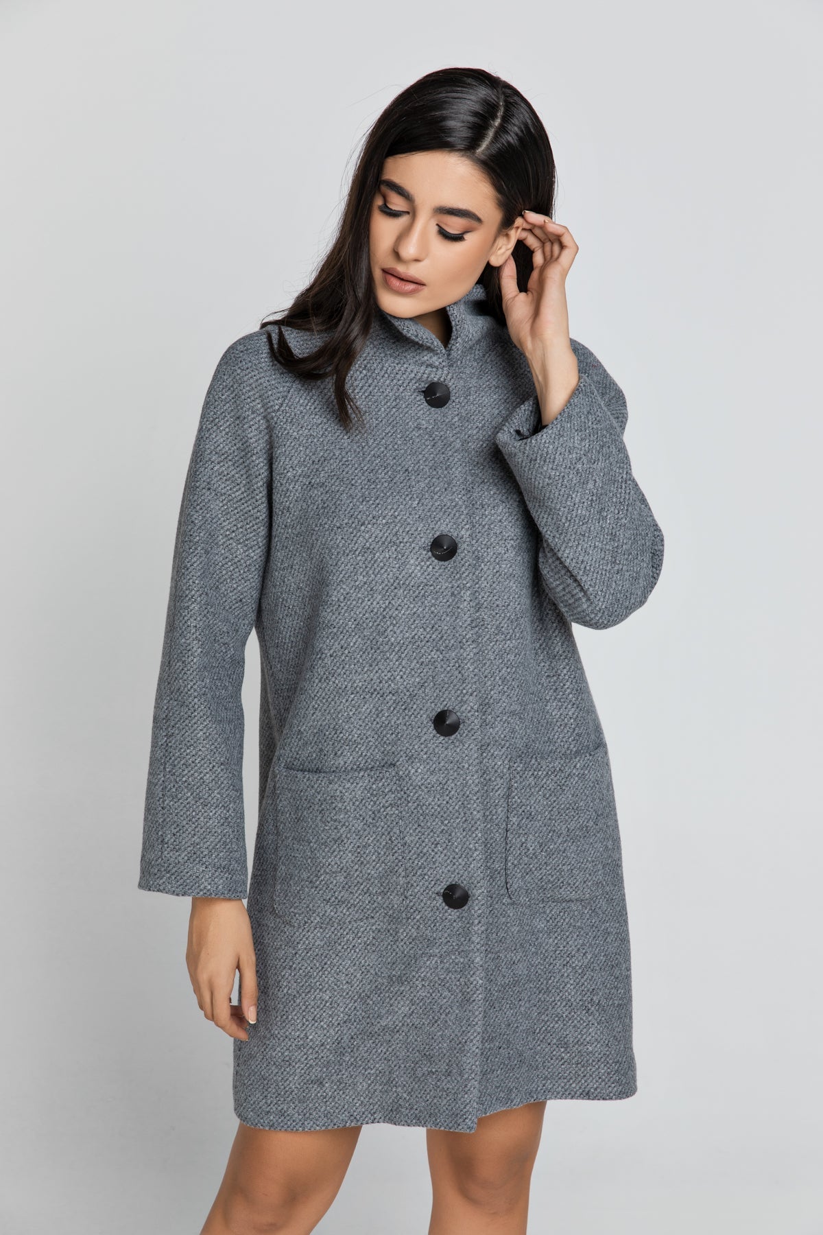 Wool Blend Grey Coat By Conquista Fashion-Conquista-36-Urbanheer