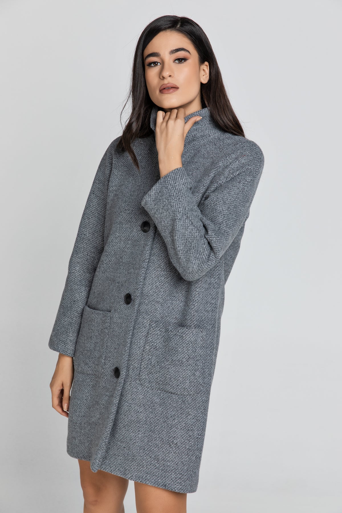 Wool Blend Grey Coat By Conquista Fashion-Conquista-36-Urbanheer