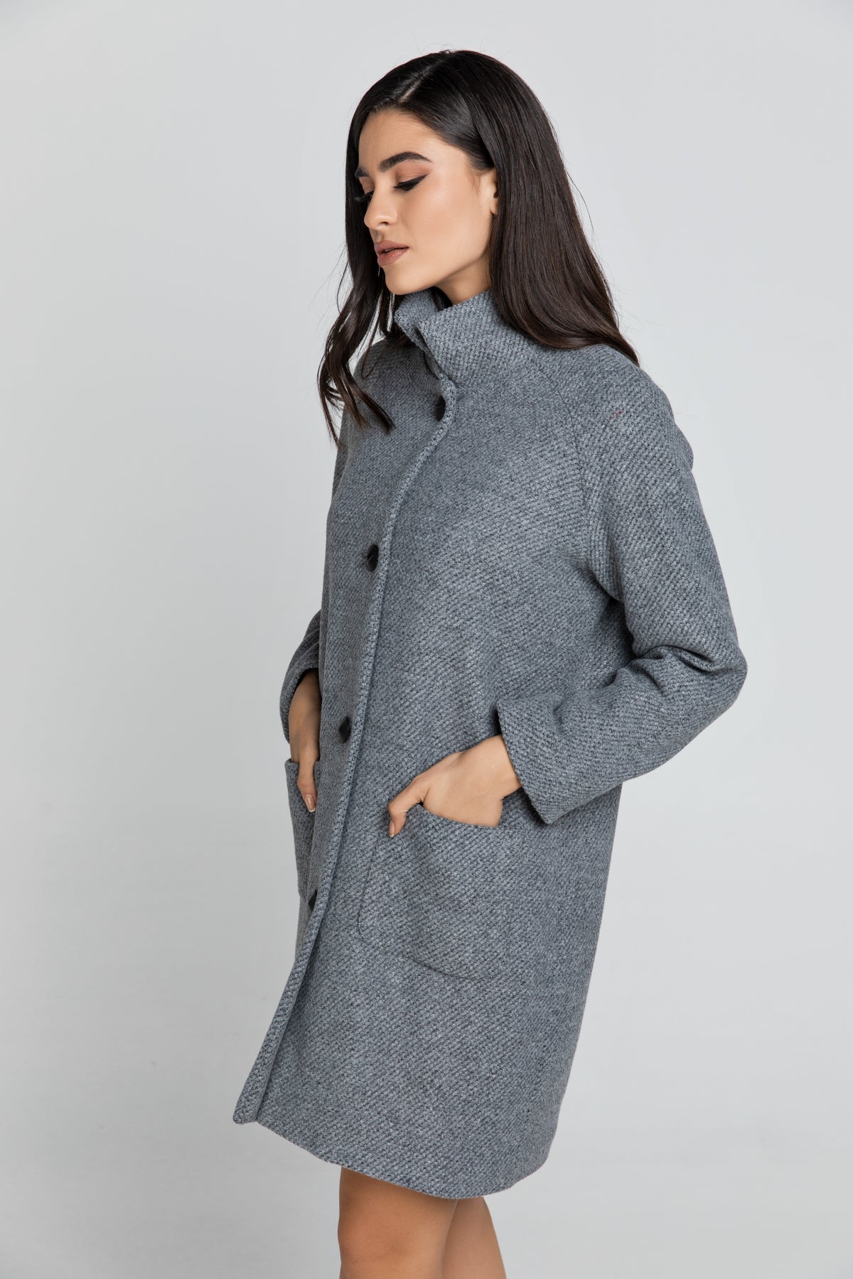 Wool Blend Grey Coat By Conquista Fashion-Conquista-36-Urbanheer