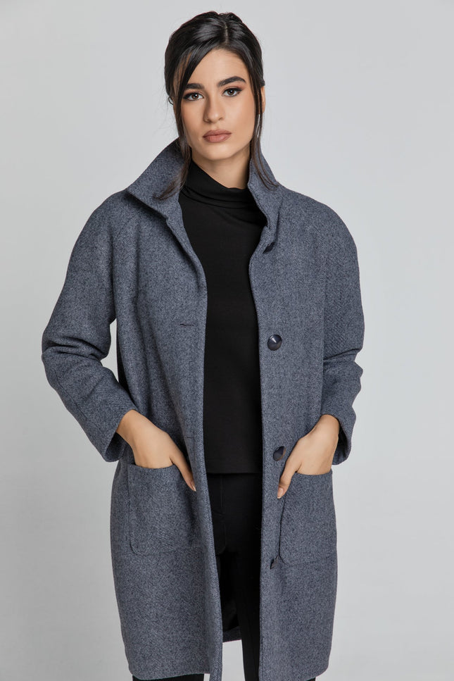 Wool Blend Grey Mélange Coat By Conquista Fashion-Conquista-36-Urbanheer