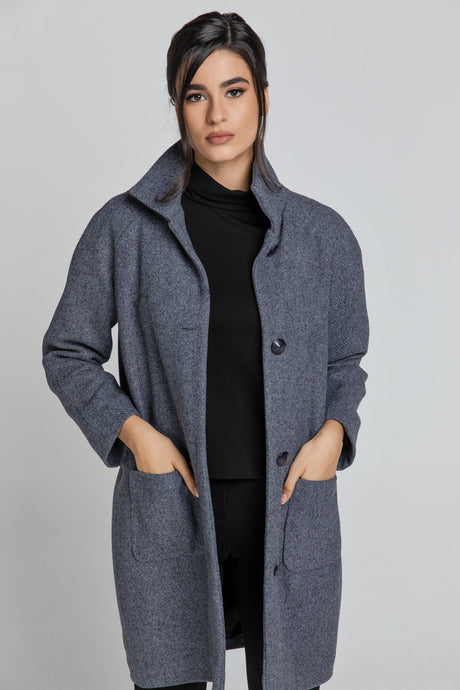 Wool Blend Grey Mélange Coat by Conquista Fashion-1