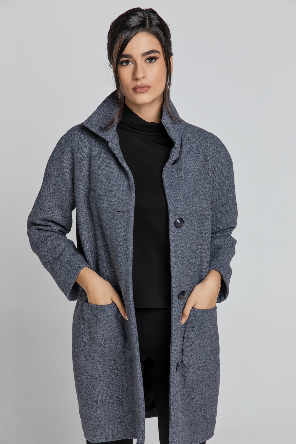 Wool Blend Grey Mélange Coat By Conquista Fashion-Conquista-36-Urbanheer