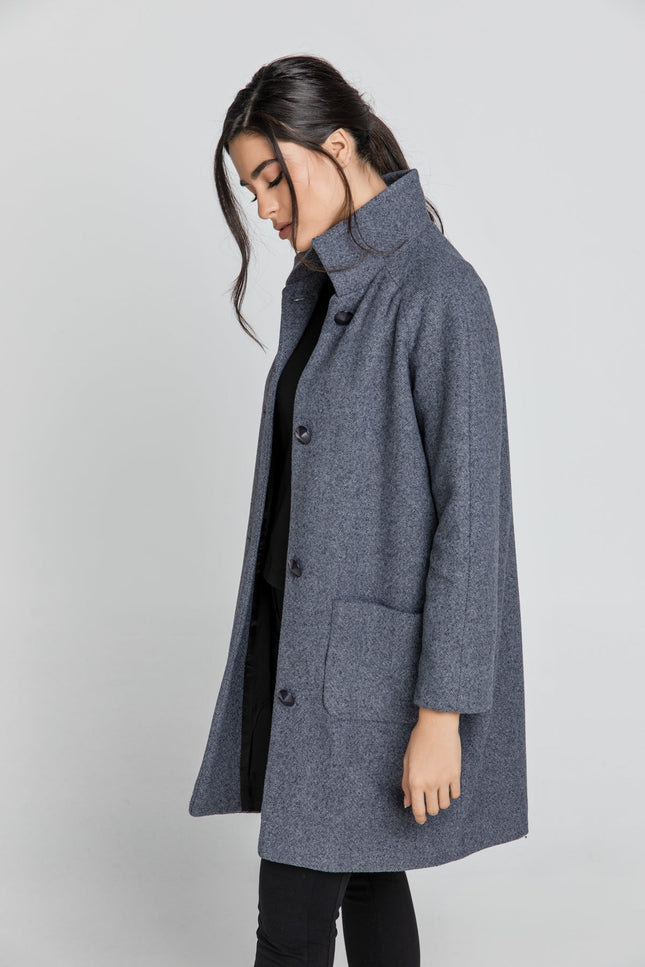 Wool Blend Grey Mélange Coat By Conquista Fashion-Conquista-Urbanheer