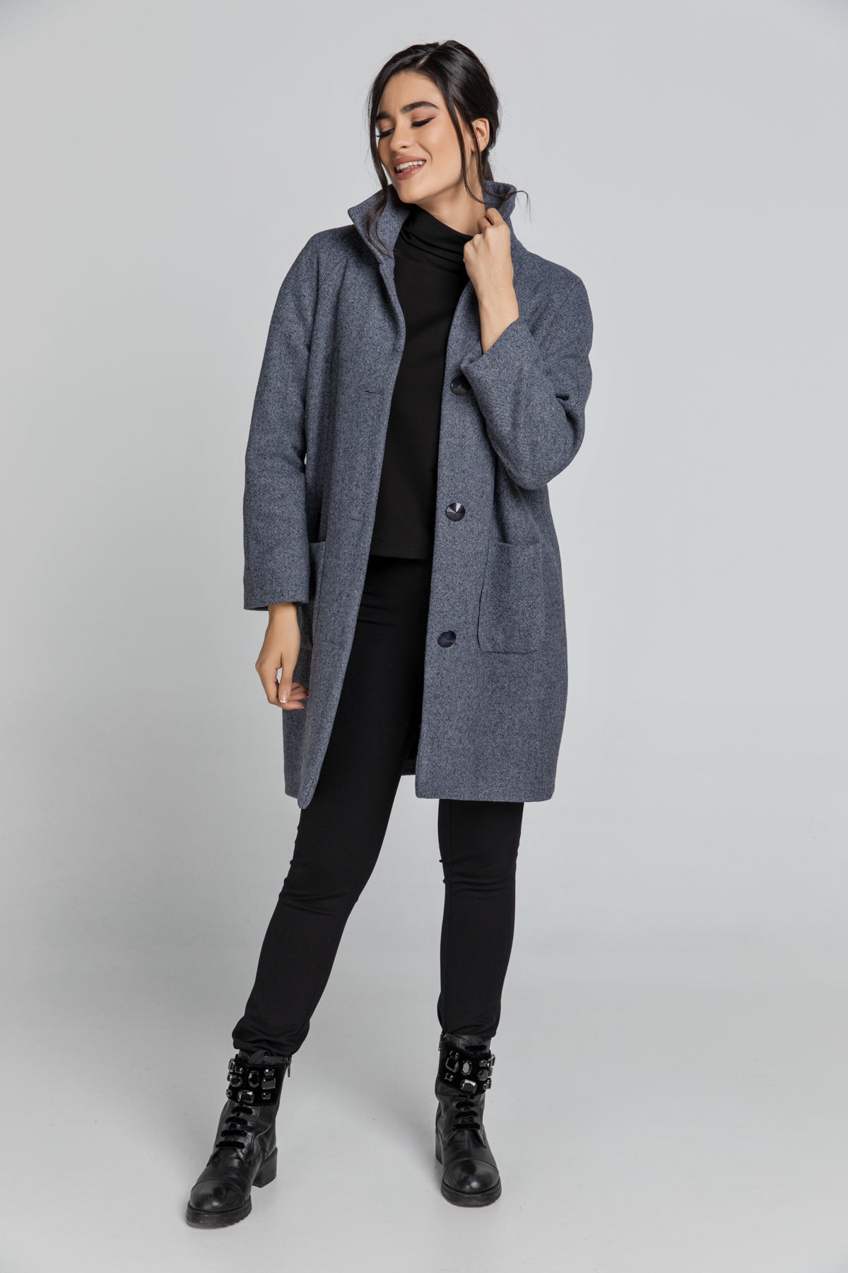 Wool Blend Grey Mélange Coat By Conquista Fashion-Conquista-36-Urbanheer