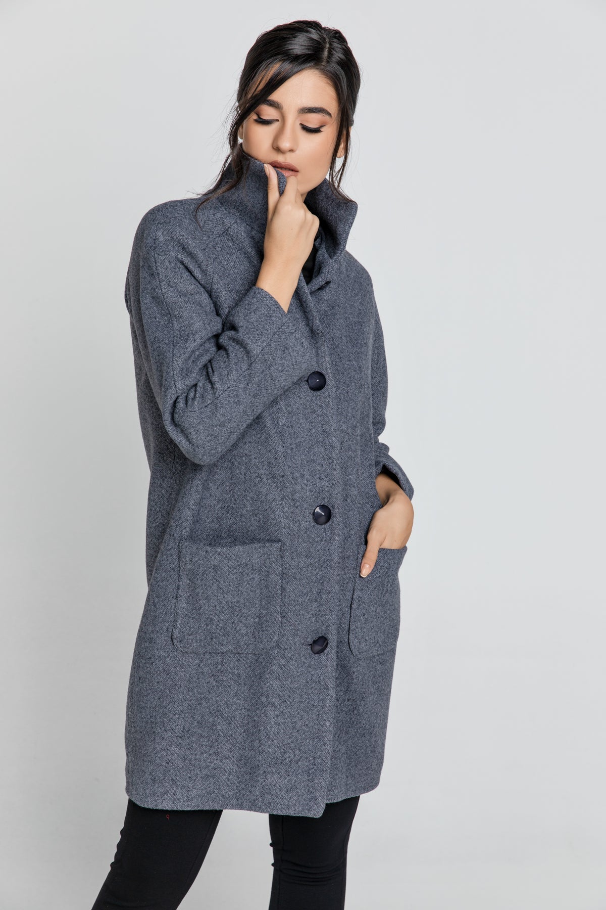 Wool Blend Grey Mélange Coat By Conquista Fashion-Conquista-36-Urbanheer