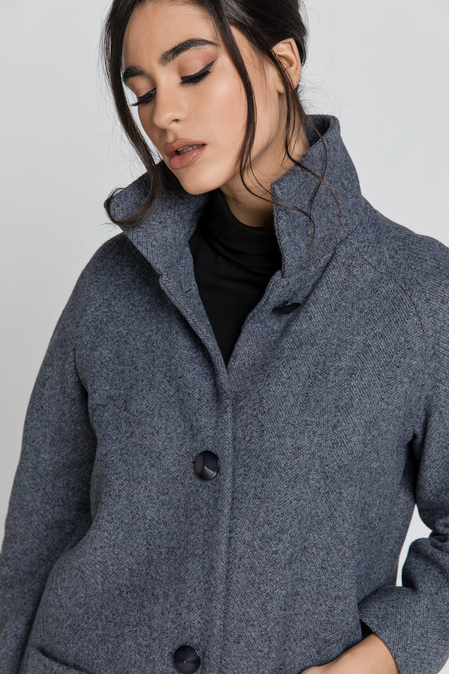Wool Blend Grey Mélange Coat By Conquista Fashion-Conquista-Urbanheer