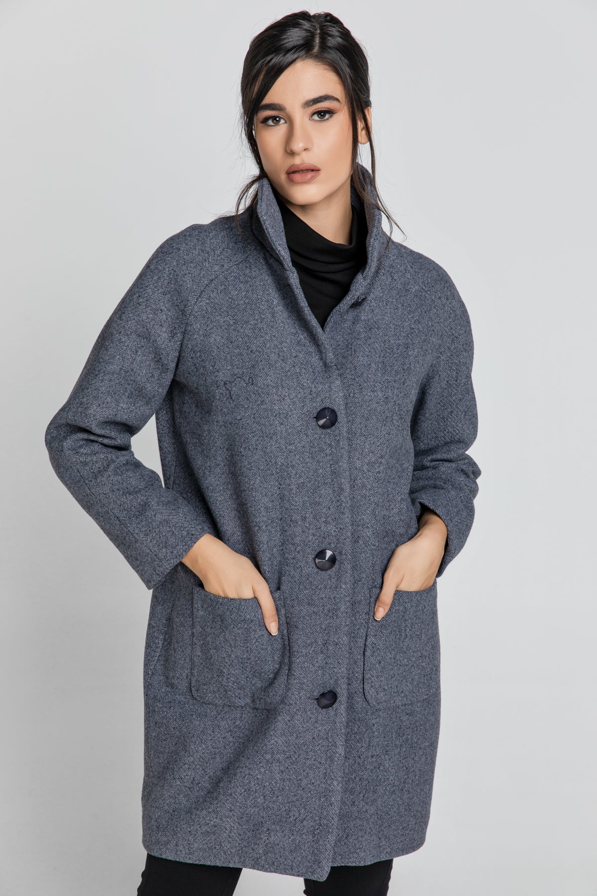 Wool Blend Grey Mélange Coat By Conquista Fashion-Conquista-36-Urbanheer