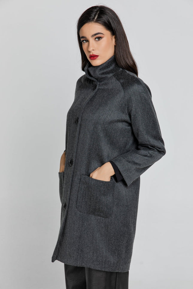Wool Blend Dark Grey Coat By Conquista Fashion-Conquista-Urbanheer