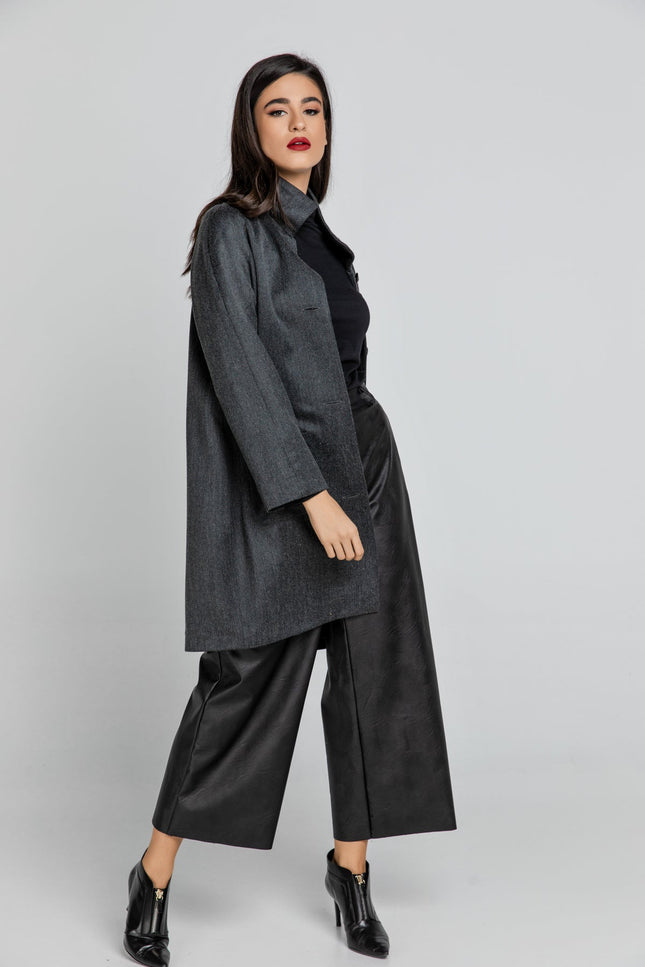 Wool Blend Dark Grey Coat By Conquista Fashion-Conquista-Urbanheer