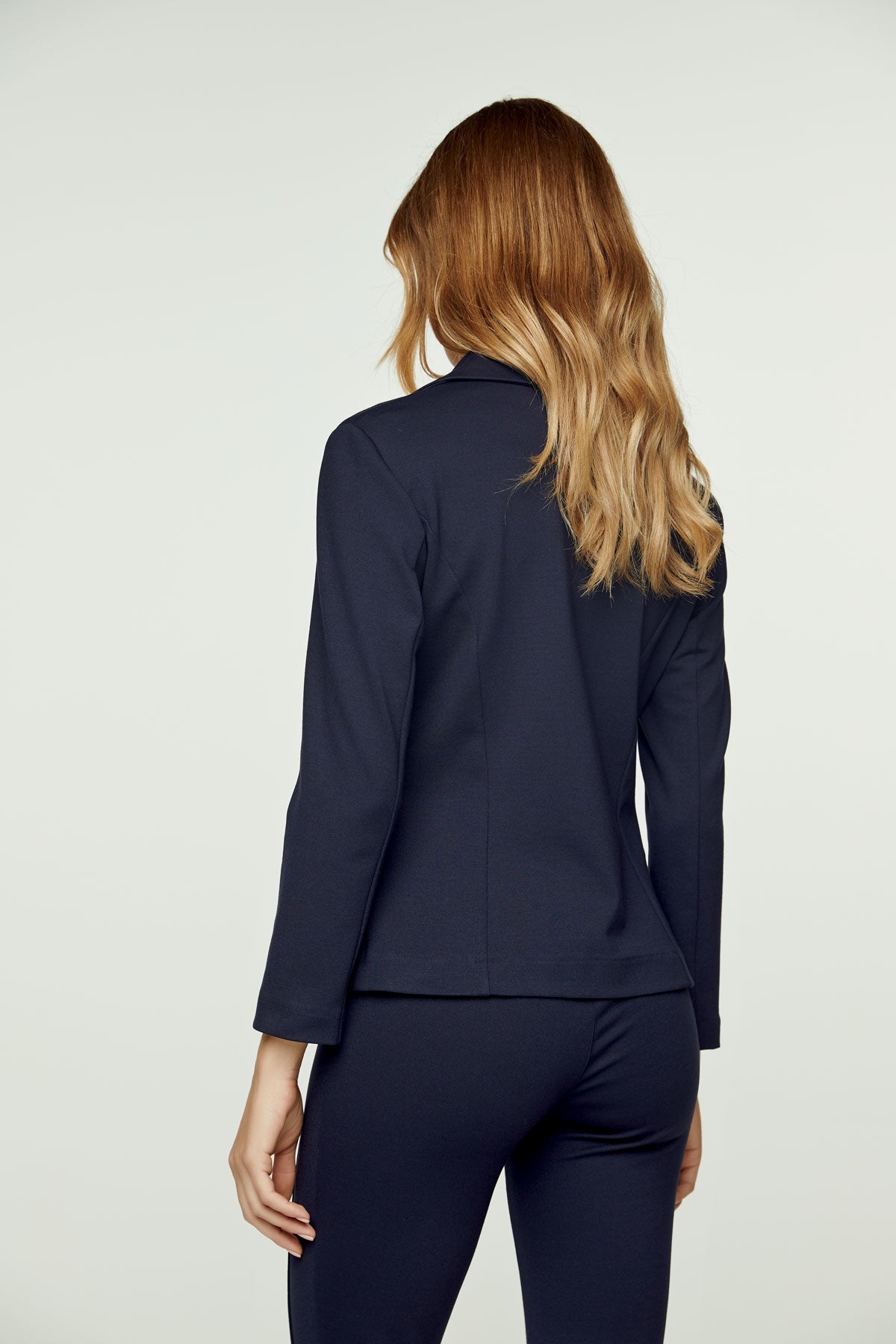 Navy Blue Punto di Roma Fitted Jacket-Conquista-36-Navy-70% viscose-25% polyamid-5% elastan-Urbanheer