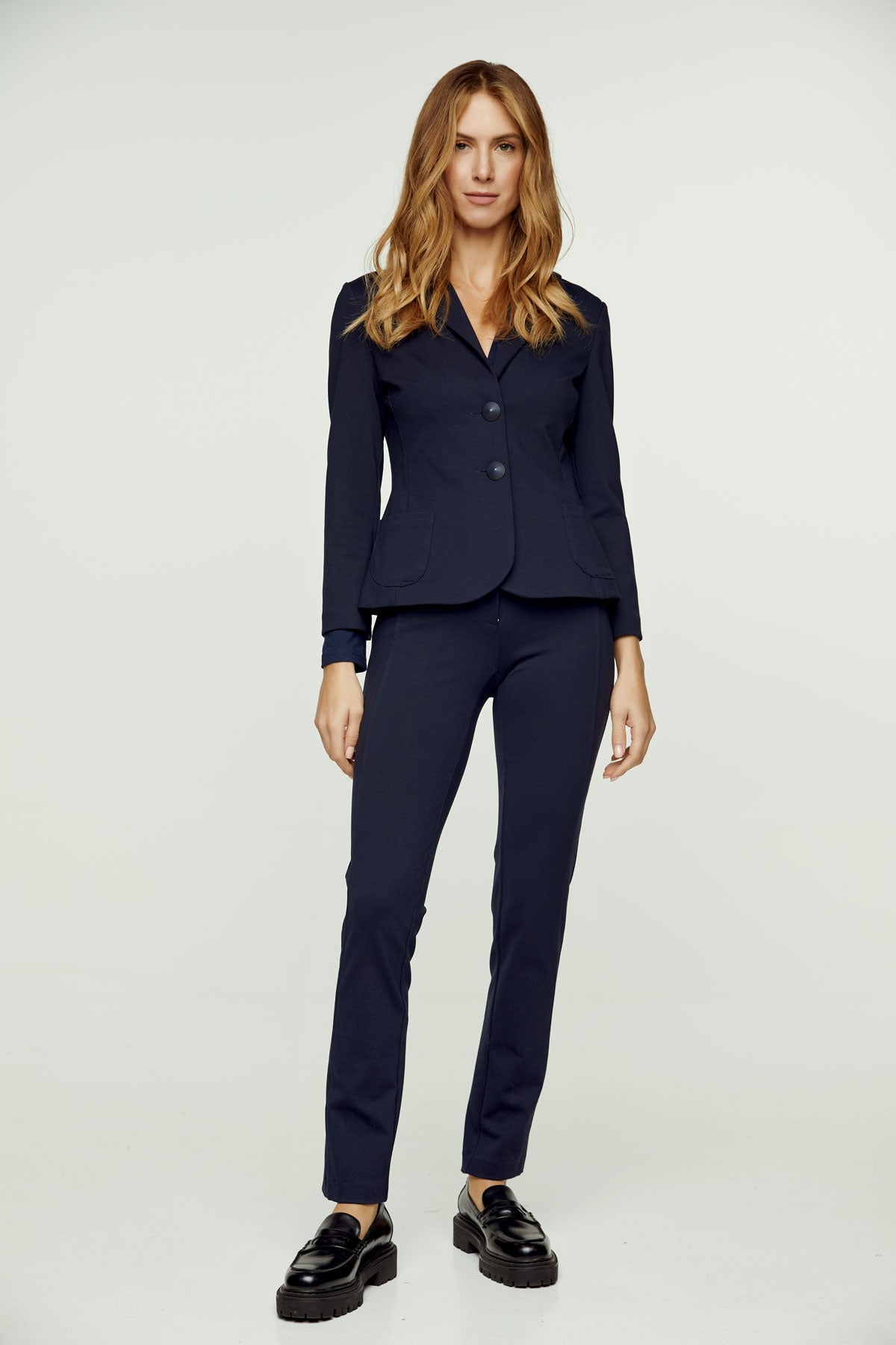 Navy Blue Punto di Roma Fitted Jacket-Conquista-36-Navy-70% viscose-25% polyamid-5% elastan-Urbanheer