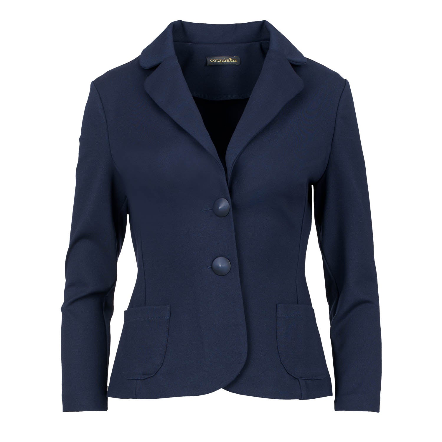 Navy Blue Punto di Roma Fitted Jacket-Conquista-36-Navy-70% viscose-25% polyamid-5% elastan-Urbanheer