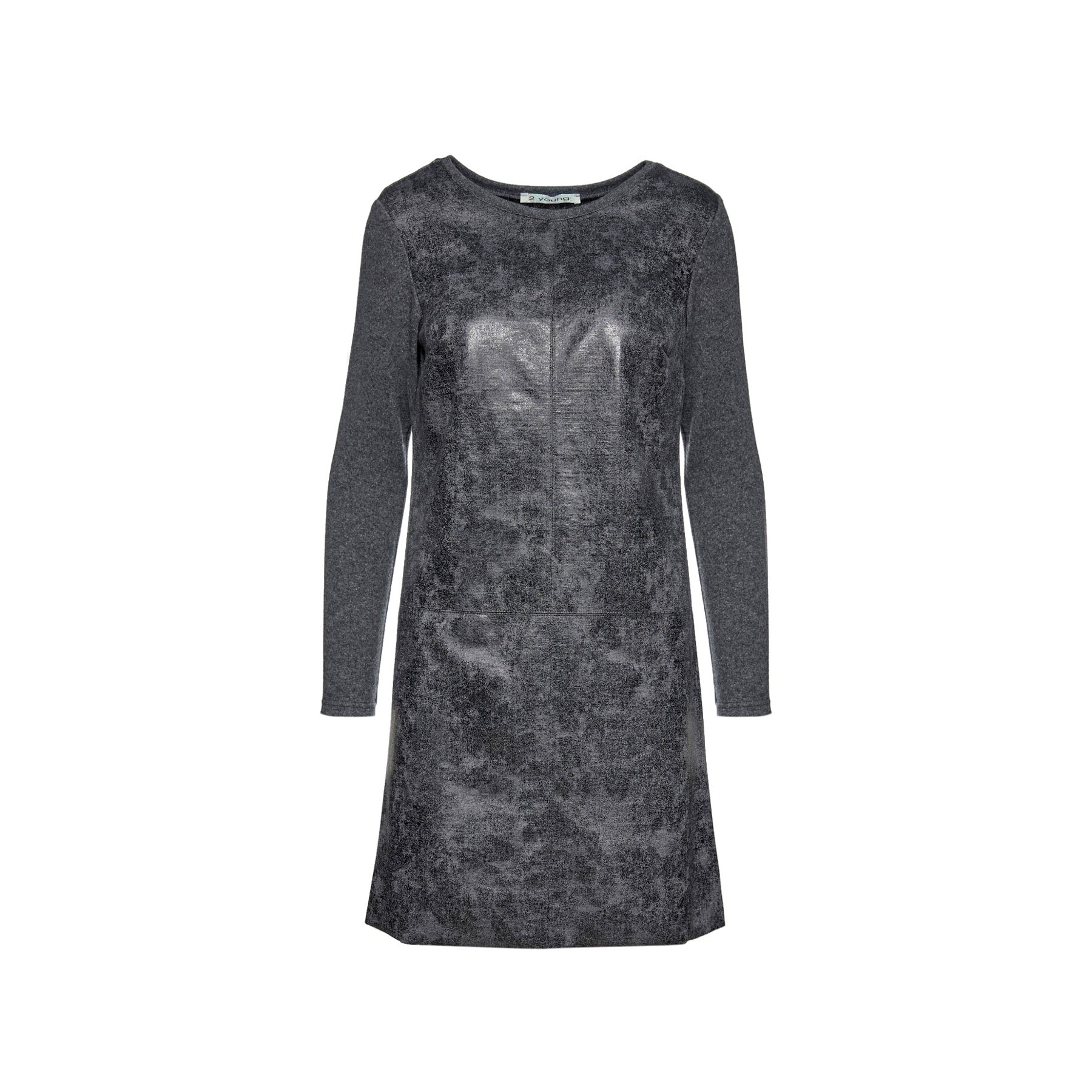 Dark Grey Dress With Faux Leather Front-Conquista-S-Urbanheer