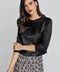 Black Stretch Top With Leather Front-Tops-Conquista-M-Urbanheer