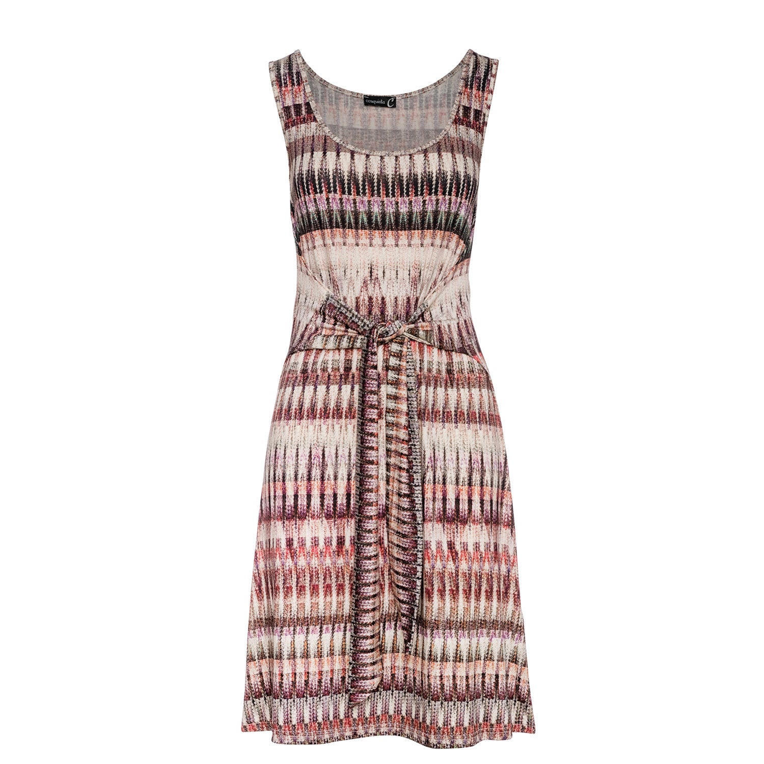 Patterned Sleeveless Dress With Tie Waist-Dresses-conquista-38-Urbanheer
