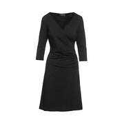 Black Faux Wrap Dress in Sustainable Fabric-Conquista-36-Urbanheer