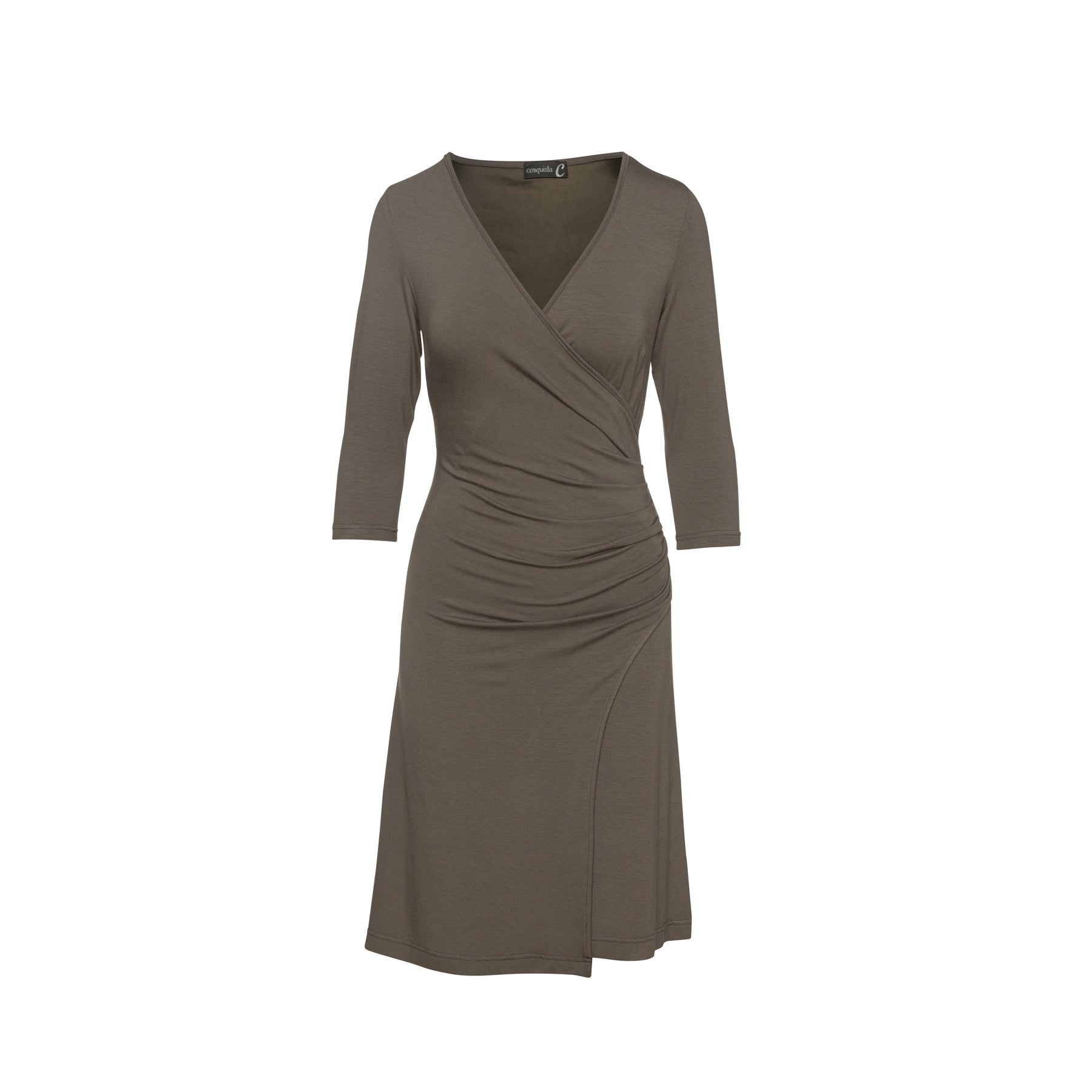 Faux Wrap Dress In Sustainable Fabric Jersey In Khaki-Conquista-36-Urbanheer