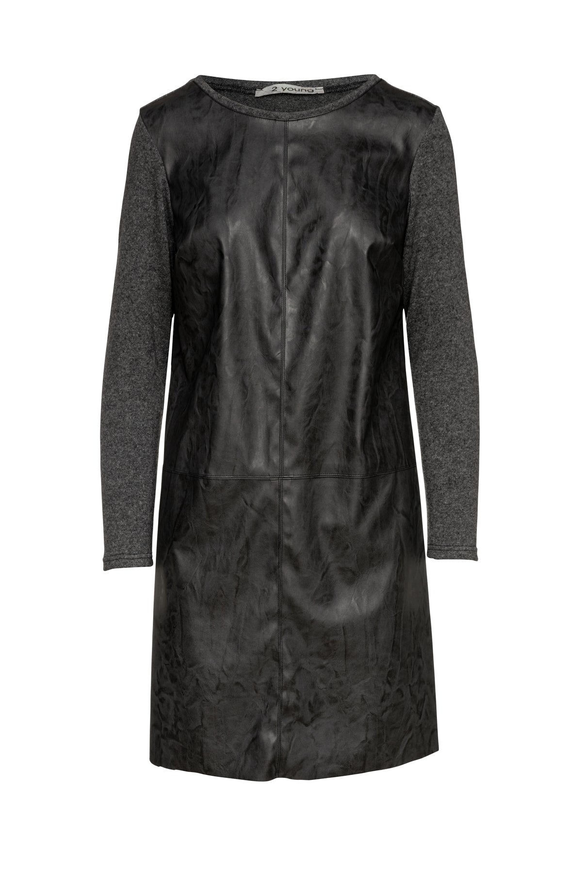 Dark Grey Faux Leather Detail Knit Dress-Conquista-S-Urbanheer