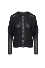Dark Grey Batwing Top with Faux Leather Detail-Conquista-S-Urbanheer