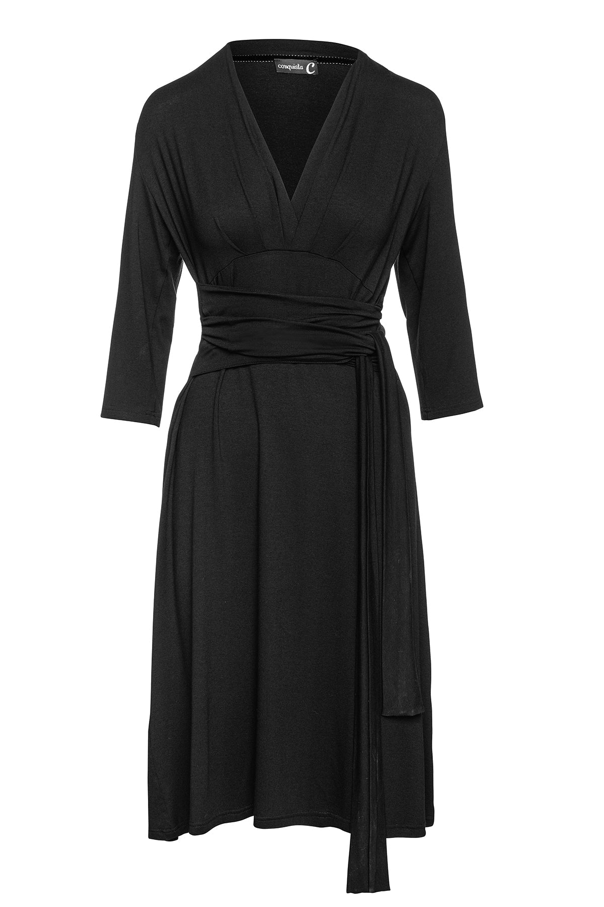 Black Empire Line Dress with Belt-Conquista-36-Urbanheer