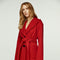 Long Dark Red Faux Mouflon Coat With Belt-Conquista-S-Urbanheer
