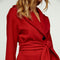 Long Dark Red Faux Mouflon Coat With Belt-Conquista-S-Urbanheer