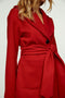 Long Dark Red Faux Mouflon Coat With Belt-Conquista-S-Urbanheer