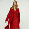Long Dark Red Faux Mouflon Coat With Belt-Conquista-S-Urbanheer