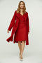 Long Dark Red Faux Mouflon Coat With Belt-Conquista-S-Urbanheer