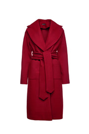 Long Dark Red Faux Mouflon Coat With Belt-Conquista-S-Urbanheer