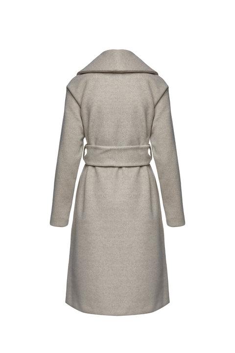 Long Sand Colour Mélange Mouflon Coat With Belt-Outerwear-CONQUISTA-L-Urbanheer
