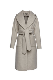 Long Sand Colour Mélange Mouflon Coat With Belt-Outerwear-CONQUISTA-L-Urbanheer